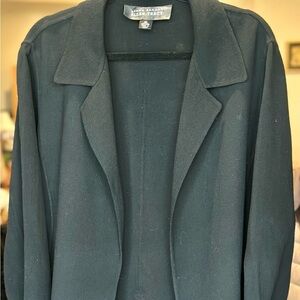 Ellen Tracy Womens Classic Wool Open Front Black Duster